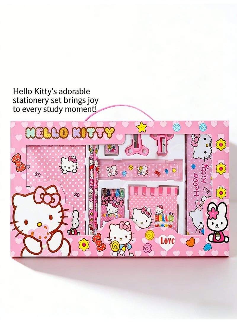 Hello Kitty 16-piece student stationery set, school supplies gift box set, suitable for primary school students, including pencils, erasers, pencil sharpeners-pencil cases-colored crayons-notebooks, etc. Birthday gift for back-to-school season - Image 5